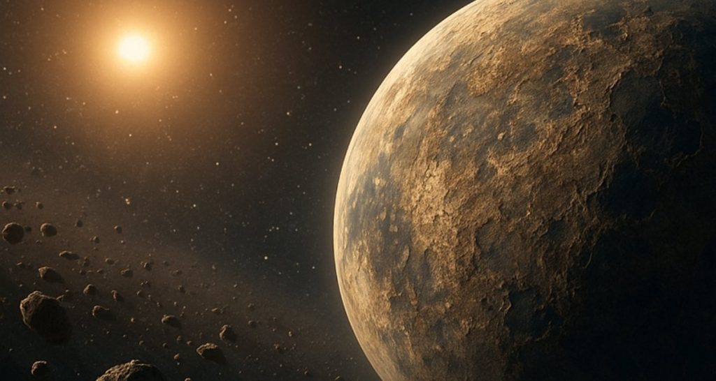 Representación artística del Planeta Y, un mundo rocoso más allá de Neptuno.