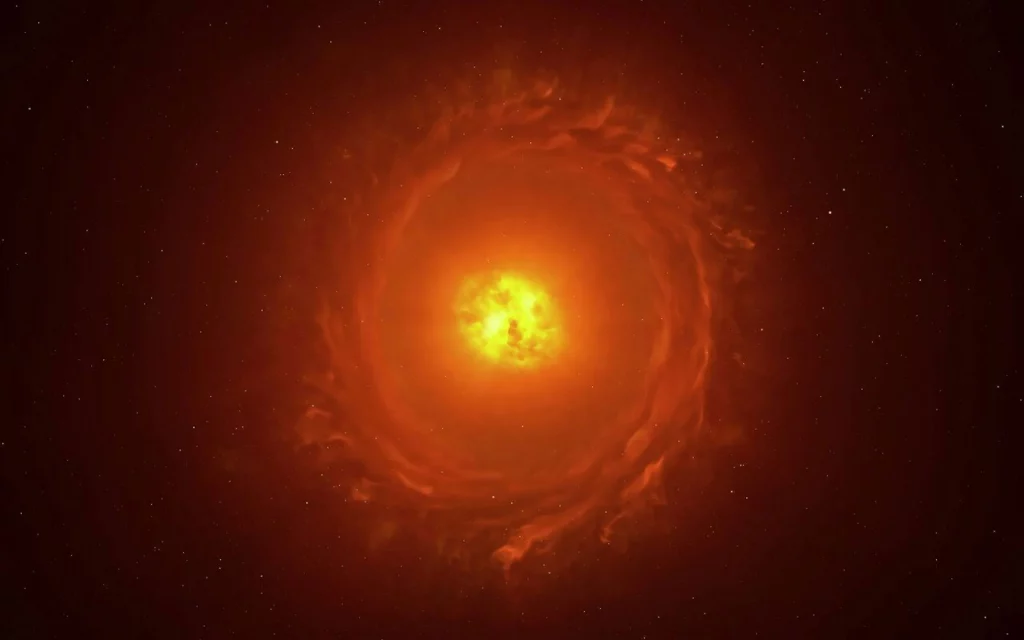 Los astrónomos informan que WOH G64, una de las estrellas más grandes conocidas, parece haber sufrido una sorprendente transformación en una rara hipergigante amarilla. Crédito: ESO / L. Calçada