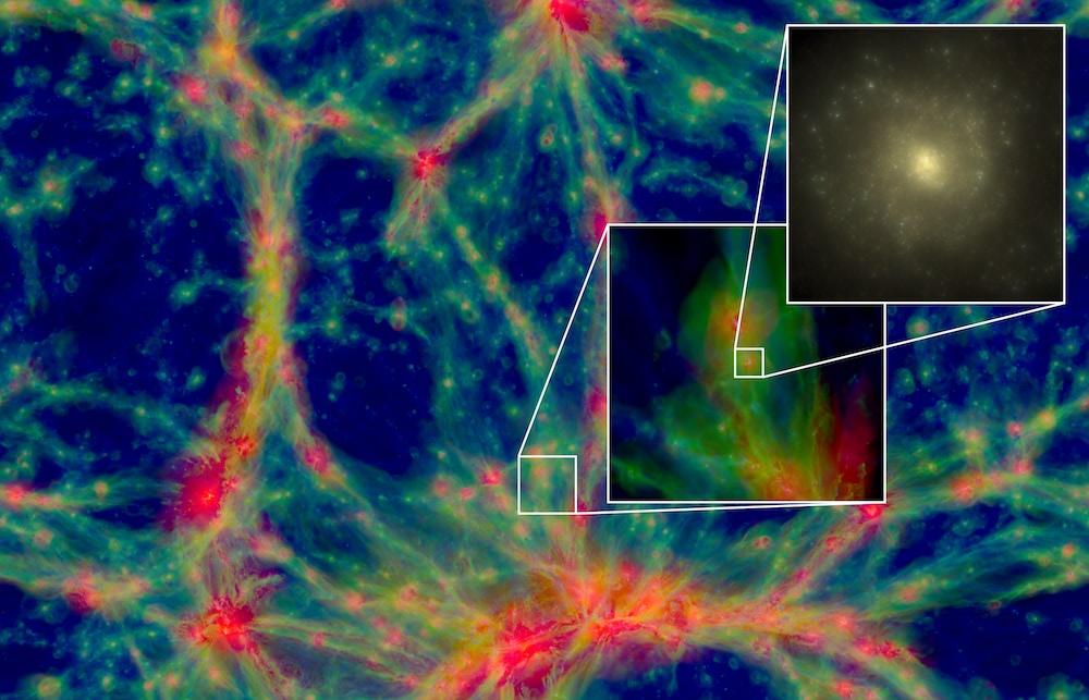 Las simulaciones EAGLE permiten estudiar cómo evolucionan las galaxias y las condiciones de sus entornos a lo largo del tiempo cósmico. Crédito de la simulación: Proyecto EAGLE / Universidad de Durham.